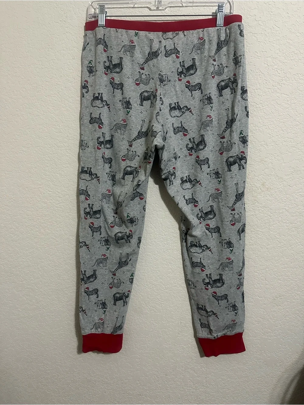 Target Women’s Christmas Pajama Set Size Large Animal Print Gray Red Trim - Picture 4 of 7